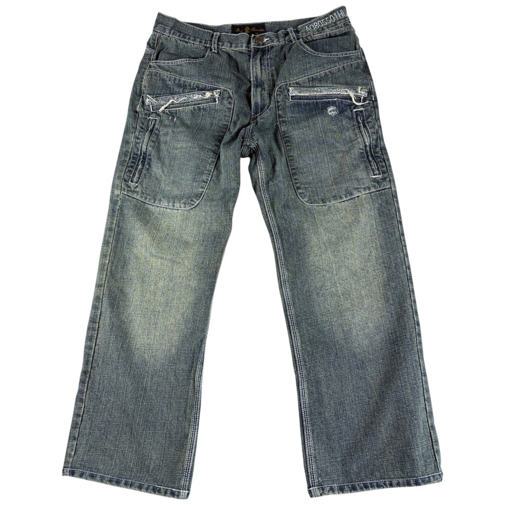 Phat Premium Jeans Mens 36x32 Blue Relaxed Vintage Y2K Worn Faded Grunge Denim